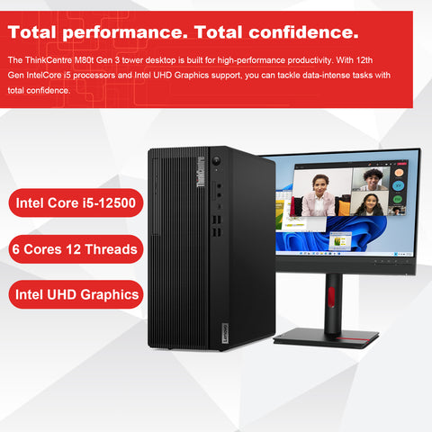 LENOVO ThinkCentre M80t Tower Desktop Intel Core i5 8GB RAM Intel UHD Graphics 256GB SSD Storage Windows 11 Pro - Black LENOVO ThinkCentre M80t Tower Desktop Intel Core i5 8GB RAM Intel UHD Graphics 256GB SSD Storage Windows 11 Pro - Black
