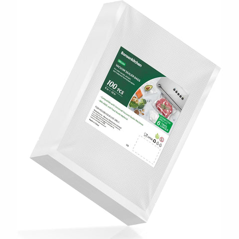 Bonsenkitchen Precut Vacuum Food Sealer Bags 100 Pint 6" x 10", BPA Free, Commercial Grade Textured Food Vacuum Sealer Bag, Thick Embossed Bags for Food Storage and Sous Vide Cooking VB3204 Bonsenkitchen Precut Vacuum Food Sealer Bags 100 Pint 6" x 10", BPA Free, Commercial Grade Textured Food Vacuum Sealer Bag, Thick Embossed Bags for Food Storage and Sous Vide Cooking VB3204