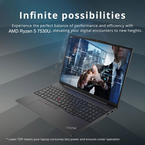 Lenovo ThinkPad E16 Gen 1 Business Laptop, 16" FHD+ 1920 * 1200 Non-touch 60Hz, AMD Ryzen 5 7530U, AMD Radeon Graphics, 16GB DDR4 RAM, 512GB PCIe M.2 SSD, Wi-Fi 6, No OS, Black Lenovo ThinkPad E16 Gen 1 Business Laptop, 16" FHD+ 1920 * 1200 Non-touch 60Hz, AMD Ryzen 5 7530U, AMD Radeon Graphics, 16GB DDR4 RAM, 512GB PCIe M.2 SSD, Wi-Fi 6, No OS, Black
