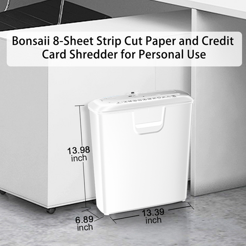 Bonsaii Quiet Strip-Cut Shredder, Up to 8 Sheets, Offering high Security, CDs, Credit Cards, Overheat Protection, Equipped with a 3.4-Gallon bin, Operates Quietly, Ideal for Home Office, White Bonsaii Quiet Strip-Cut Shredder, Up to 8 Sheets, Offering high Security, CDs, Credit Cards, Overheat Protection, Equipped with a 3.4-Gallon bin, Operates Quietly, Ideal for Home Office, White