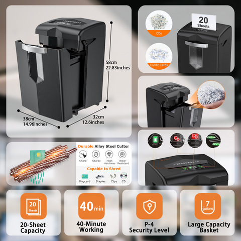 Bonsaii Heavy Duty Paper Shredder, 20 Sheet 40 Mins Large Office Crosscut Shredder for Commercial Use, Anti-Jam System & P-4 High Security Supports CD/Credit Cards/Staples, 7 Gal Pullout Bin C144-D Bonsaii Heavy Duty Paper Shredder, 20 Sheet 40 Mins Large Office Crosscut Shredder for Commercial Use, Anti-Jam System & P-4 High Security Supports CD/Credit Cards/Staples, 7 Gal Pullout Bin C144-D