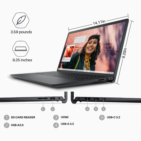 Dell Inspiron 3000 Series 3535 Laptop, 15.6" FHD Touchscreen, AMD Ryzen 5 7530U, 12GB RAM, 512GB SSD, SD Card Reader, HDMI, Wi-Fi, Bluetooth, Windows 11 Home, Black Dell Inspiron 3000 Series 3535 Laptop, 15.6" FHD Touchscreen, AMD Ryzen 5 7530U, 12GB RAM, 512GB SSD, SD Card Reader, HDMI, Wi-Fi, Bluetooth, Windows 11 Home, Black