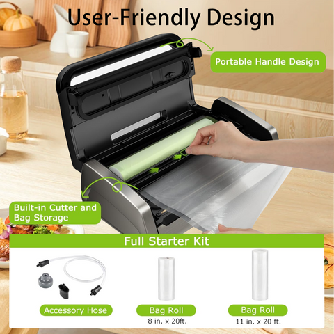 Bonsenkitchen Vacuum Sealer Machine, Globefish Technology for Perfect Vacuum Sealing, Powerful Low-Noise Food Vacuum Sealer with Easy Handle Design, Built-in Cutter and Bag Storage, 2 Bag Rolls Bonsenkitchen Vacuum Sealer Machine, Globefish Technology for Perfect Vacuum Sealing, Powerful Low-Noise Food Vacuum Sealer with Easy Handle Design, Built-in Cutter and Bag Storage, 2 Bag Rolls