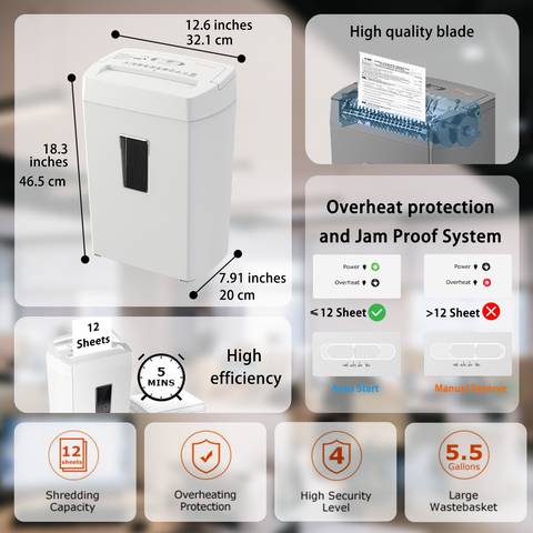Bonsaii Heavy-Duty Cross-Cut Shredder, Handles up to 12 Sheets at Once, Providing P-4 high Security, Credit Cards, Mail & taples, 5.5-Gallon bin with a Transparent Window, Use in Home Offices, White Bonsaii Heavy-Duty Cross-Cut Shredder, Handles up to 12 Sheets at Once, Providing P-4 high Security, Credit Cards, Mail & taples, 5.5-Gallon bin with a Transparent Window, Use in Home Offices, White