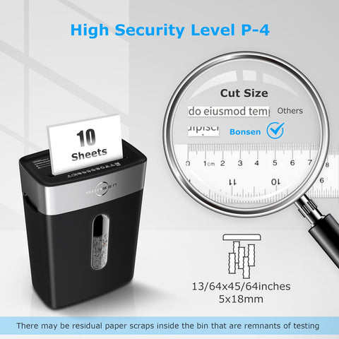 BONSEN Paper Shredder for Home Office, 10-Sheet Cross-Cut Shredder, P-4 High Security Level, Quiet Credit Card Shredder with Jam Proof System, 4 Gallons Bin (S3201) BONSEN Paper Shredder for Home Office, 10-Sheet Cross-Cut Shredder, P-4 High Security Level, Quiet Credit Card Shredder with Jam Proof System, 4 Gallons Bin (S3201)