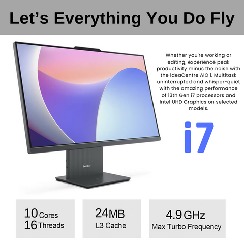 LENOVO IdeaCentre I Gen 9 All-in-One 27" Intel Core i7 16GB RAM Intel UHD Graphics 512GB SSDSSD Storage Windows 11 Home 100Hz - Grey LENOVO IdeaCentre I Gen 9 All-in-One 27" Intel Core i7 16GB RAM Intel UHD Graphics 512GB SSDSSD Storage Windows 11 Home 100Hz - Grey