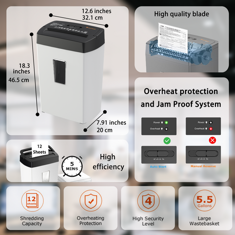 Bonsaii Crosscut Paper Shredder, 12-Sheet Capacity, P-4 Security Level, 5.5-Gallon Bin, Heavy-Duty Shredder for Home or Office, Destroys Paper, Credit Cards, Mail, and Staples, White & Black with Viewing Window Bonsaii Crosscut Paper Shredder, 12-Sheet Capacity, P-4 Security Level, 5.5-Gallon Bin, Heavy-Duty Shredder for Home or Office, Destroys Paper, Credit Cards, Mail, and Staples, White & Black with Viewing Window