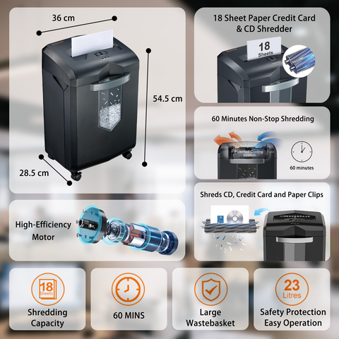 Bonsaii Paper Shredder, 18-Sheet 60-Minutes Shredder for Office Heavy Duty Cross-Cut Shredder with 6 Gallon Pullout Basket 4 Casters Bonsaii Paper Shredder, 18-Sheet 60-Minutes Shredder for Office Heavy Duty Cross-Cut Shredder with 6 Gallon Pullout Basket 4 Casters