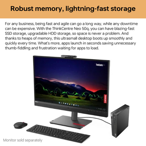 LENOVO ThinkCentre neo 50q MFF Desktop Intel Core i5 8GB RAM Intel UHD Graphics 256GB SSD Storage Windows 11 Pro - Black LENOVO ThinkCentre neo 50q MFF Desktop Intel Core i5 8GB RAM Intel UHD Graphics 256GB SSD Storage Windows 11 Pro - Black