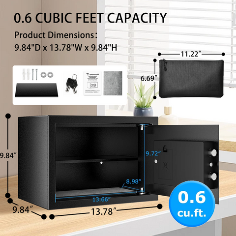 Bonsaii Safe Box with Fireproof Bag, Home Safe with Removable Shelf for Money Documents Jewelry Valuables, 0.6 Cubic Feet, 9.84"D x 13.78"W x 9.84"H, Black Bonsaii Safe Box with Fireproof Bag, Home Safe with Removable Shelf for Money Documents Jewelry Valuables, 0.6 Cubic Feet, 9.84"D x 13.78"W x 9.84"H, Black