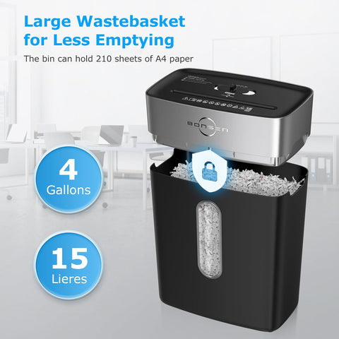 BONSEN Paper Shredder for Home Office, 10-Sheet Cross-Cut Shredder, P-4 High Security Level, Quiet Credit Card Shredder with Jam Proof System, 4 Gallons Bin (S3201) BONSEN Paper Shredder for Home Office, 10-Sheet Cross-Cut Shredder, P-4 High Security Level, Quiet Credit Card Shredder with Jam Proof System, 4 Gallons Bin (S3201)