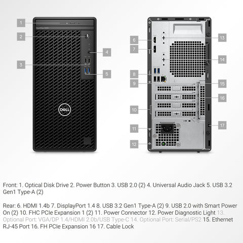 Dell OptiPlex 3000 Series 3000 Business Tower Desktop, Intel Core i9-12900K, Intel UHD Graphics, 8GB DDR4 UDIMM RAM, 256GB PCIe M.2 SSD, No Wi-Fi, Ubuntu, Black Dell OptiPlex 3000 Series 3000 Business Tower Desktop, Intel Core i9-12900K, Intel UHD Graphics, 8GB DDR4 UDIMM RAM, 256GB PCIe M.2 SSD, No Wi-Fi, Ubuntu, Black