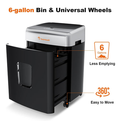 Bonsaii Paper Shredder for Office, 110-Sheet Autofeed Heavy Duty Shredder for Home Office Use, 30 Minutes/Micro Cut/P-4 High Security Level/6 Gallon Large Bin Bonsaii Paper Shredder for Office, 110-Sheet Autofeed Heavy Duty Shredder for Home Office Use, 30 Minutes/Micro Cut/P-4 High Security Level/6 Gallon Large Bin