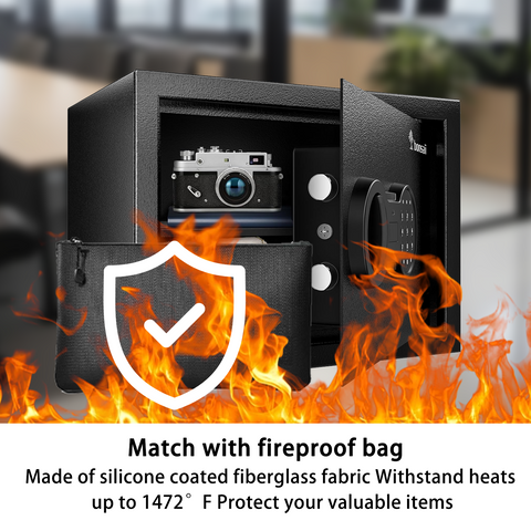 Bonsaii Safe Box with Fireproof Bag, Home Safe with Removable Shelf for Money Documents Jewelry Valuables, 0.6 Cubic Feet, 9.84"D x 13.78"W x 9.84"H, Black Bonsaii Safe Box with Fireproof Bag, Home Safe with Removable Shelf for Money Documents Jewelry Valuables, 0.6 Cubic Feet, 9.84"D x 13.78"W x 9.84"H, Black