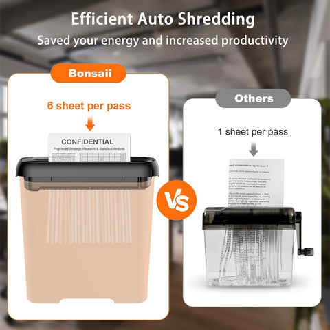 Bonsaii 6-Sheet Strip-Cut Paper Shredder with Basket, Portable Home Office Shredder with Overheat Protection, Compact Design for Easy Use Bonsaii 6-Sheet Strip-Cut Paper Shredder with Basket, Portable Home Office Shredder with Overheat Protection, Compact Design for Easy Use