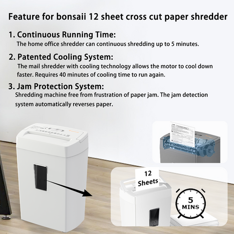 Bonsaii Heavy-Duty Cross-Cut Shredder, Handles up to 12 Sheets at Once, Providing P-4 high Security, Credit Cards, Mail & taples, 5.5-Gallon bin with a Transparent Window, Use in Home Offices, White Bonsaii Heavy-Duty Cross-Cut Shredder, Handles up to 12 Sheets at Once, Providing P-4 high Security, Credit Cards, Mail & taples, 5.5-Gallon bin with a Transparent Window, Use in Home Offices, White