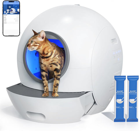 ELS PET Self Cleaning Cat Litter Box with 2 Pack Litter for Multiple Cats,Cat Litter Box Automatic Cleaning App Control/Smart Monitor/Odor-Removal Design, Automatic Litter Box Hand Free- White ELS PET Self Cleaning Cat Litter Box with 2 Pack Litter for Multiple Cats,Cat Litter Box Automatic Cleaning App Control/Smart Monitor/Odor-Removal Design, Automatic Litter Box Hand Free- White