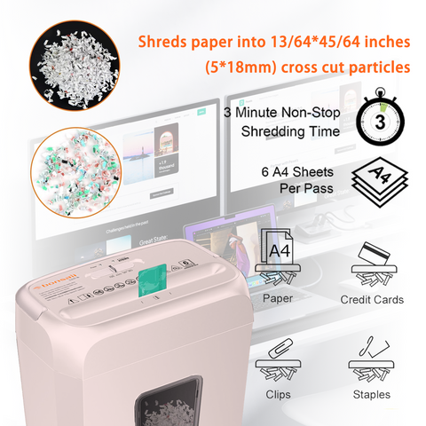 Bonsaii Pink Shredder, Compact for Office, Cross-Cut 6 Sheets, Security Shredding, Shreds Cards & Mail, 3.4-Gallon Bin Bonsaii Pink Shredder, Compact for Office, Cross-Cut 6 Sheets, Security Shredding, Shreds Cards & Mail, 3.4-Gallon Bin