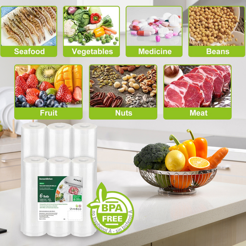 Bonsenkitchen Vacuum Sealer Rolls Bags, 6 Pack 3 Rolls 11" x 20' + 3 Rolls 8" x 20' Commercial Grade BPA Free Bag Rolls, Durable Customized Size Food Vac Bags for Storage and Sous Vide Cooking VB3211 Bonsenkitchen Vacuum Sealer Rolls Bags, 6 Pack 3 Rolls 11" x 20' + 3 Rolls 8" x 20' Commercial Grade BPA Free Bag Rolls, Durable Customized Size Food Vac Bags for Storage and Sous Vide Cooking VB3211