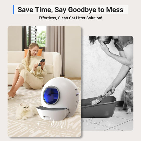 ELS PET Self Cleaning Cat Litter Box with 2 Pack Litter for Multiple Cats,Cat Litter Box Automatic Cleaning App Control/Smart Monitor/Odor-Removal Design, Automatic Litter Box Hand Free- White ELS PET Self Cleaning Cat Litter Box with 2 Pack Litter for Multiple Cats,Cat Litter Box Automatic Cleaning App Control/Smart Monitor/Odor-Removal Design, Automatic Litter Box Hand Free- White