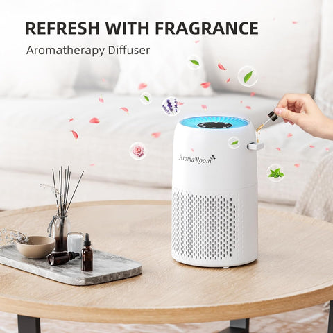 AromaRoom Air Purifiers for Bedroom, H13 HEPA Air Purifier for Home with Fragrance Sponge, Portable Air Cleaner for Smoke, Allergies, Pet Hair Dander, Odor, Dust, RGB Night Light, AP100-A (White) AromaRoom Air Purifiers for Bedroom, H13 HEPA Air Purifier for Home with Fragrance Sponge, Portable Air Cleaner for Smoke, Allergies, Pet Hair Dander, Odor, Dust, RGB Night Light, AP100-A (White)
