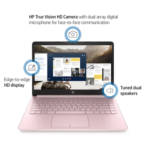 HP Essential 14 Laptop, 14" HD Non-touch 60Hz, Intel Celeron N4120, Intel UHD Graphics 600, 4GB DDR4 RAM, 64GB eMMC, Wi-Fi 5, Windows 11 Home, Pink HP Essential 14 Laptop, 14" HD Non-touch 60Hz, Intel Celeron N4120, Intel UHD Graphics 600, 4GB DDR4 RAM, 64GB eMMC, Wi-Fi 5, Windows 11 Home, Pink