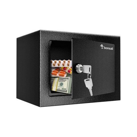 Bonsaii Safe Box with Key Lock, Steel Security Lock Box, 0.23 Cubic Feet, 9.06" W x 6.69" D x 6.69" H, Small Hidden Safe for Cash Jewelry Bonsaii Safe Box with Key Lock, Steel Security Lock Box, 0.23 Cubic Feet, 9.06" W x 6.69" D x 6.69" H, Small Hidden Safe for Cash Jewelry