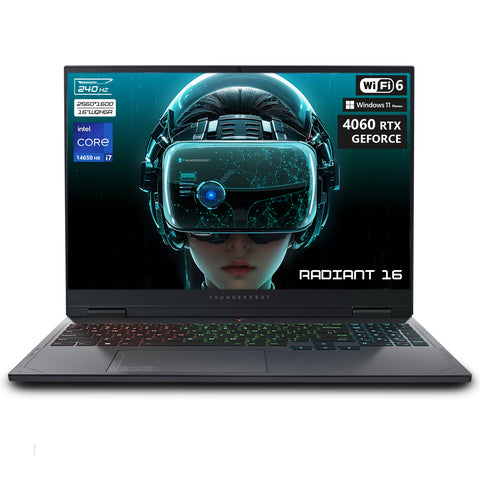 Thunderobot Radiant 16 4060 2.5K Gaming Laptop, 16" WQXGA 240Hz Display, 14th Gen Intel i7-14650HX, GeForce RTX 4060, 32GB DDR5 RAM, 1TB PCIe SSD, RGB Backlit Keyboard, Wi-Fi 6, Windows 11, Gray Thunderobot Radiant 16 4060 2.5K Gaming Laptop, 16" WQXGA 240Hz Display, 14th Gen Intel i7-14650HX, GeForce RTX 4060, 32GB DDR5 RAM, 1TB PCIe SSD, RGB Backlit Keyboard, Wi-Fi 6, Windows 11, Gray