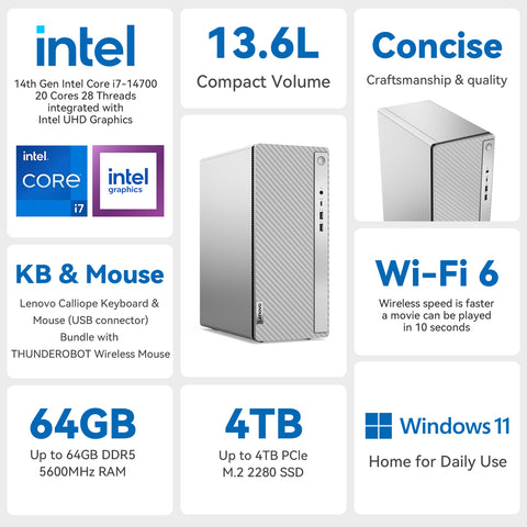 LENOVO IdeaCentre 14 Tower Desktop Intel Core i7 16GB RAM Intel UHD Graphics 512GB SSD Storage Windows 11 Home - Grey LENOVO IdeaCentre 14 Tower Desktop Intel Core i7 16GB RAM Intel UHD Graphics 512GB SSD Storage Windows 11 Home - Grey