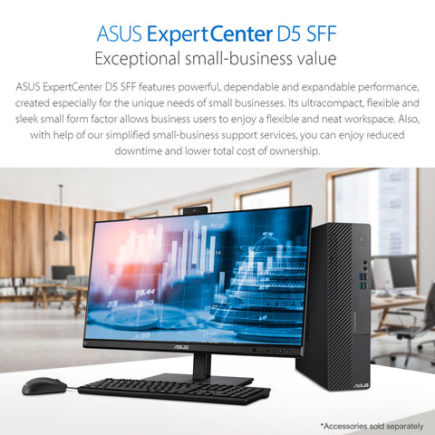 ASUS ExpertCenter D5 Business SFF Desktop, Intel Core i5-12400, Intel UHD Graphics, 8GB DDR4 UDIMM RAM, 512GB PCIe M.2 SSD, No Wi-Fi, No OS, Black ASUS ExpertCenter D5 Business SFF Desktop, Intel Core i5-12400, Intel UHD Graphics, 8GB DDR4 UDIMM RAM, 512GB PCIe M.2 SSD, No Wi-Fi, No OS, Black