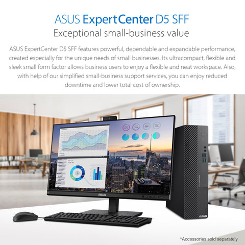 ASUS ExpertCenter D5 Business SFF Desktop, Intel Core i5-12400, Intel UHD Graphics, 8GB DDR4 UDIMM RAM, 512GB PCIe M.2 SSD, Wi-Fi 6, No OS, Black ASUS ExpertCenter D5 Business SFF Desktop, Intel Core i5-12400, Intel UHD Graphics, 8GB DDR4 UDIMM RAM, 512GB PCIe M.2 SSD, Wi-Fi 6, No OS, Black