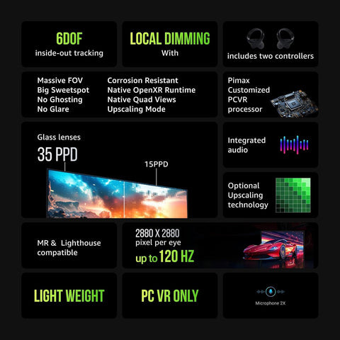 Pimax Crystal Light Prime PCVR Headset - 8K Resolution,QLED Display, Light & Comfortable,High Clarity VR for flight simulator, Compatible with MSFS, iRacing & More, DMAS & Lighthouse Tracking optional Pimax Crystal Light Prime PCVR Headset - 8K Resolution,QLED Display, Light & Comfortable,High Clarity VR for flight simulator, Compatible with MSFS, iRacing & More, DMAS & Lighthouse Tracking optional