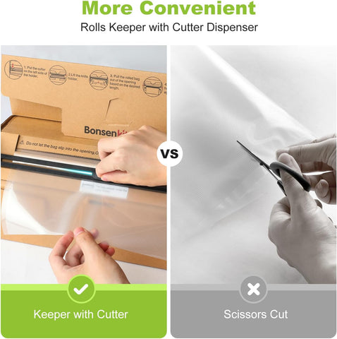 Bonsenkitchen 8” x 150’ Food Vacuum Seal Roll Keeper with Cutter, Vacuum Sealer Bags Rolls for Food Storage, Commercial Grade, BPA Free, Great for Meal Prep and Sous Vide Cooking VB3401 Bonsenkitchen 8” x 150’ Food Vacuum Seal Roll Keeper with Cutter, Vacuum Sealer Bags Rolls for Food Storage, Commercial Grade, BPA Free, Great for Meal Prep and Sous Vide Cooking VB3401
