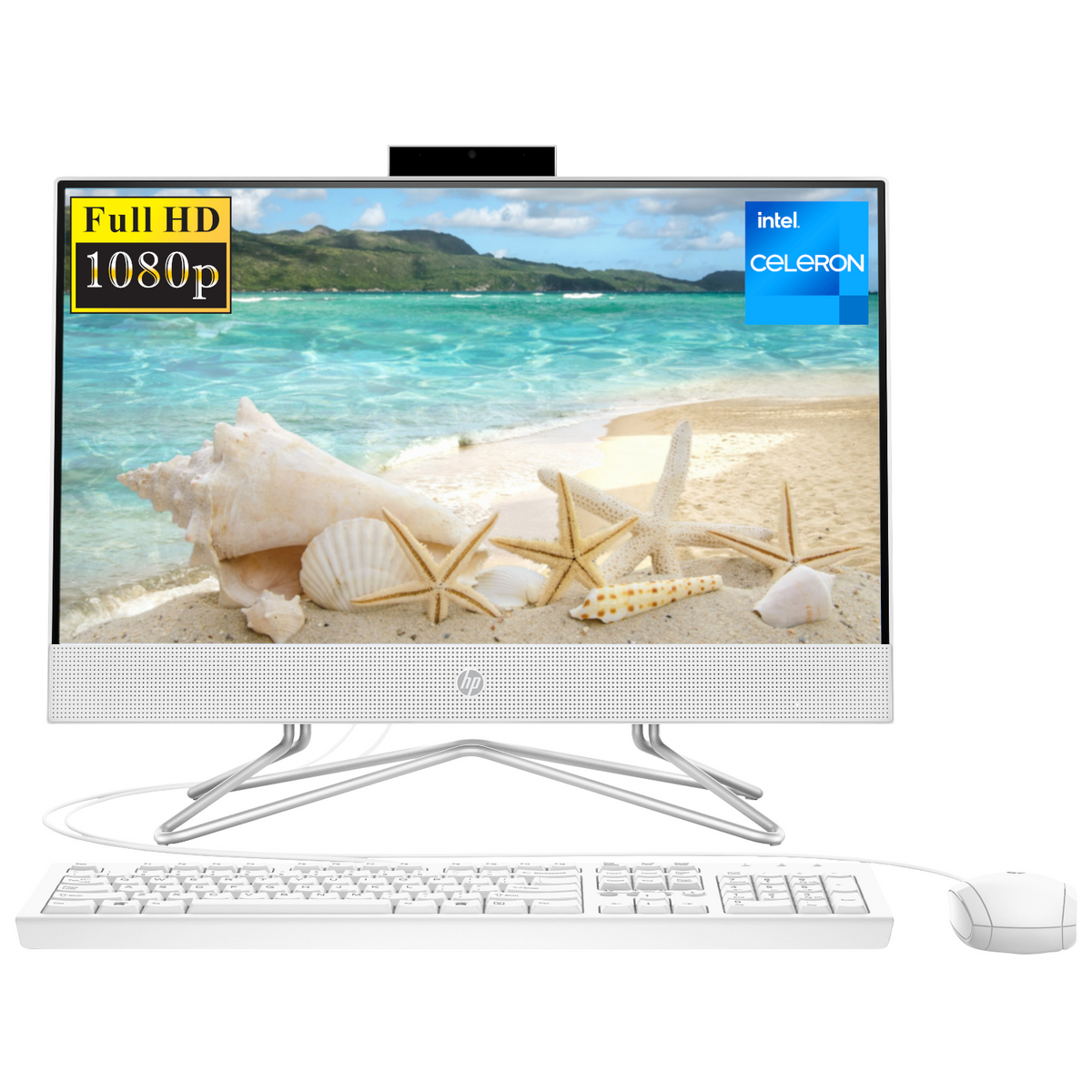 HP All in one Desktop, 21.5" FHD Screen, Intel Celeron J4025 processor, 4GB RAM, 128GB SSD, Win11 Home, Snow White