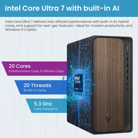 HP OmniDesk Tower Desktop Intel Core Ultra 7 64GB RAM Intel Graphics 1TB SSD Storage Windows 11 Pro - Black