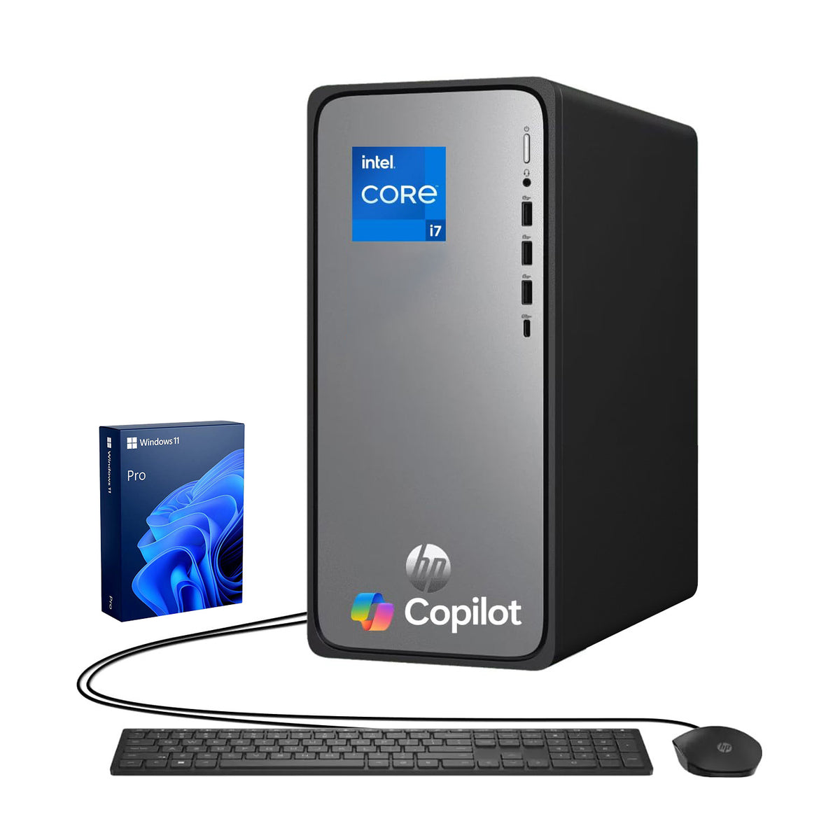 HP OmniDesk Tower Desktop Intel Core i7 16GB RAM Intel UHD Graphics 512GB SSD Storage Windows 11 Pro - Black