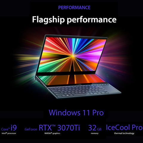 ASUS Zenbook Pro Duo 15 Laptop, 15.6" UHD Touchscreen 60Hz, Intel Core i9-12900H, NVIDIA GeForce RTX 3070 Ti, 32GB DDR5 RAM, 1TB PCIe M.2 SSD, Wi-Fi 6, Windows 11 Pro, Blue