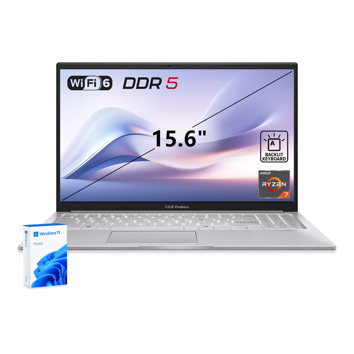 ASUS Vivobook 15 15.6 in Traditional Laptop AMD Ryzen 7 170 24GB RAM AMD Radeon Graphics 1TB SSD Storage Windows 11 Home 60Hz - Silver
