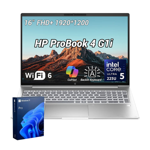 HP ProBook 4 16 in FHD Business Laptop, Intel Core Ultra 5 225U, Intel Graphics, 16GB DDR5, 1TB SSD, Wi-Fi 6, Win11 Pro, Silver