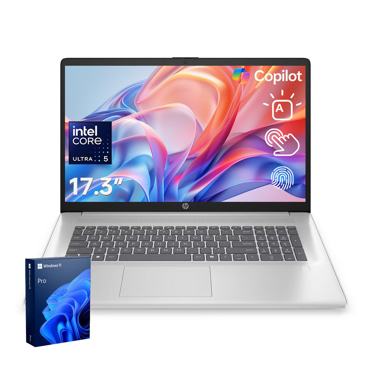 HP 17.3 in Touchscreen Business Copliot AI Laptop, Intel Core Ultra 5 225U, 16GB DDR5 RAM, 2TB SSD, Wi-Fi 6, Win11 Pro, Silver