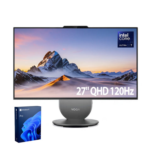 LENOVO Yoga 27 in QHD AIO, Core Ultra 7 255H, Intel Arc 140T, 16GB RAM, 1TB SSD, Wireless Keyboard & Mouse, Wi-Fi 7, Win11 Pro, Grey