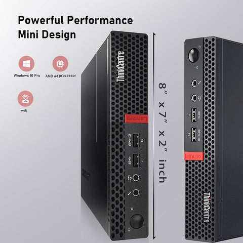 Lenovo ThinkCentre M625q Business MFF Desktop, AMD A4 9120C, AMD Radeon R4, 8GB DDR4 SODIMM RAM, 128GB PCIe M.2 SSD, Wi-Fi 5, No OS, Black