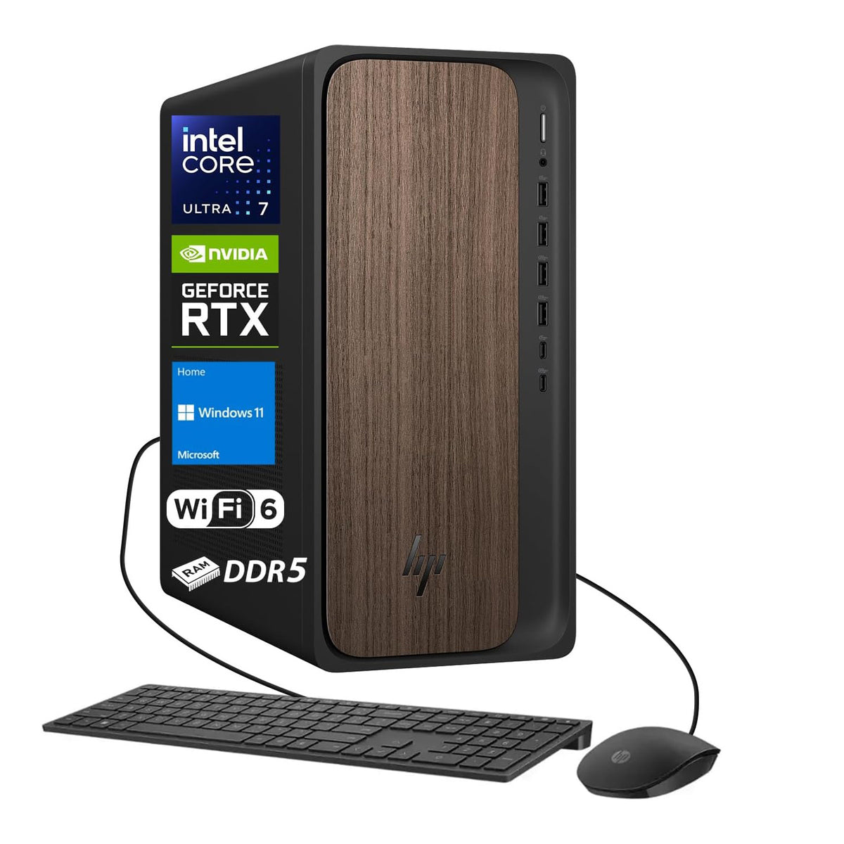 HP OmniDesk Tower Desktop Intel Core Ultra 7 32GB RAM NVIDIA GeForce RTX 5060 1TB SSD Storage Windows 11 Home - Black
