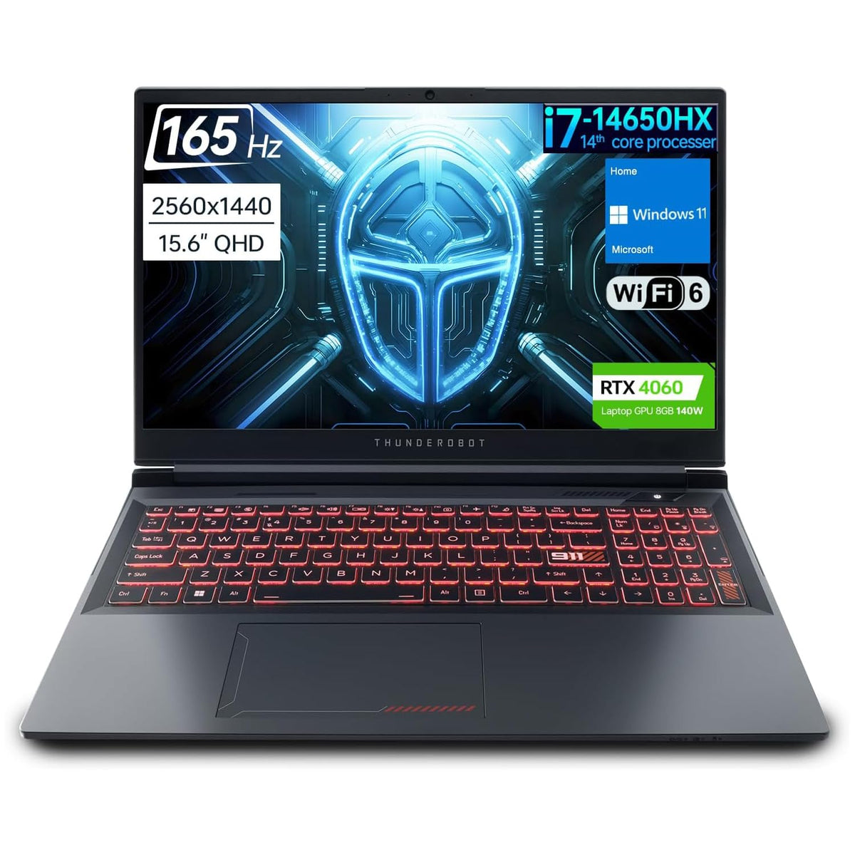 Thunderobot Radiant 15 4060 2.5K Gaming Laptop, 15.6" QHD 165hz Display, 14th Gen Intel i7-14650HX, NVIDIA GeForce 4060, 32GB DDR5 RAM, 1TB DDR5 PCIe SSD, RGB Backlit KB, Wi-Fi 6, Windows 11, Gray