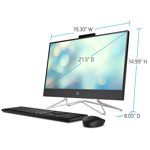 HP All-in-One Desktop, 21.5" FHD Screen, Intel Pentium Silver J5040 Processor, Webcam, HDMI, RJ45, Media Card Reader, Wi-Fi, Wireless KB & Mouse