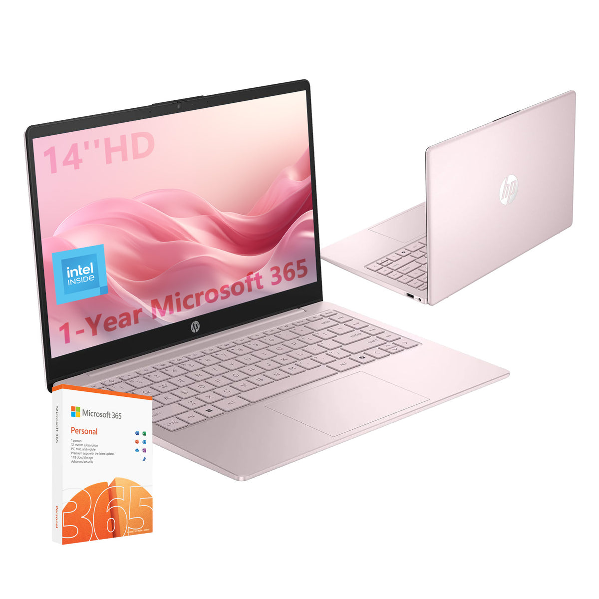 HP Essential 14-ep2011wm Entry Traditional Laptop, 14" HD 1366x768 Non-touch 60Hz, Intel N-Series N150, Intel Graphics, 16GB DDR4 SODIMM, 128GB eMMC, Wi-Fi 6, Windows 11 Home, Pink