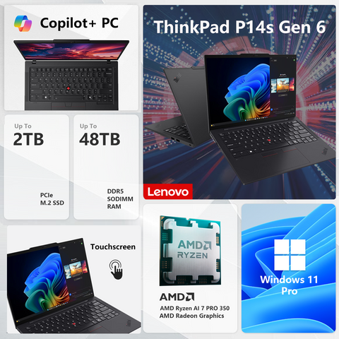 LENOVO ThinkPad P14s 14 inches Traditional Laptop AMD Ryzen AI 7 48GB RAM AMD Radeon Graphics 2TB SSD Storage Windows 11 Pro 60Hz - Black
