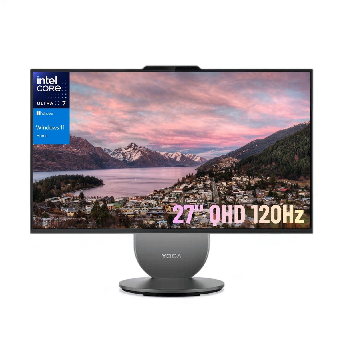 LENOVO Yoga 27 in QHD AIO, Core Ultra 7 255H, Intel Arc 140T, 16GB RAM, 2TB SSD, Wireless Keyboard & Mouse, Wi-Fi 7, Win11 Home, Grey