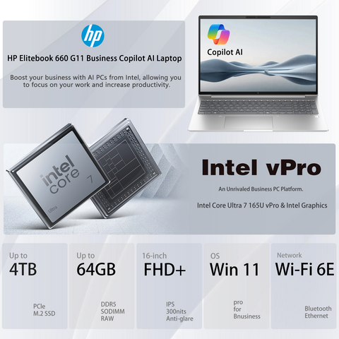 HP EliteBook 660 16" Traditional Laptop Intel Core Ultra 7 16GB RAM Intel Graphics 512GB SSD Storage Windows 11 Pro 60Hz - Silver