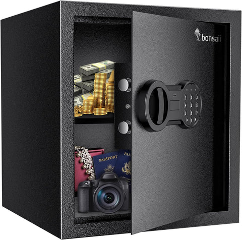 Bonsaii Steel Safe Box with Digital Keypad Lock, 1.2 Cubic Feet Security Document Safe with Removable Shelf for Home, Hotel, Office, Valuables, Money, 12.99 x 14.17 x 12.99 Inches